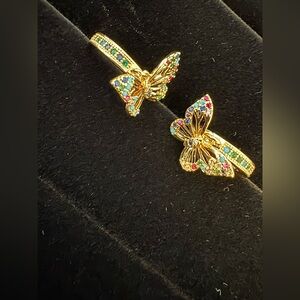 Gold Tone Butterfly Earrings with Multicolor Accents